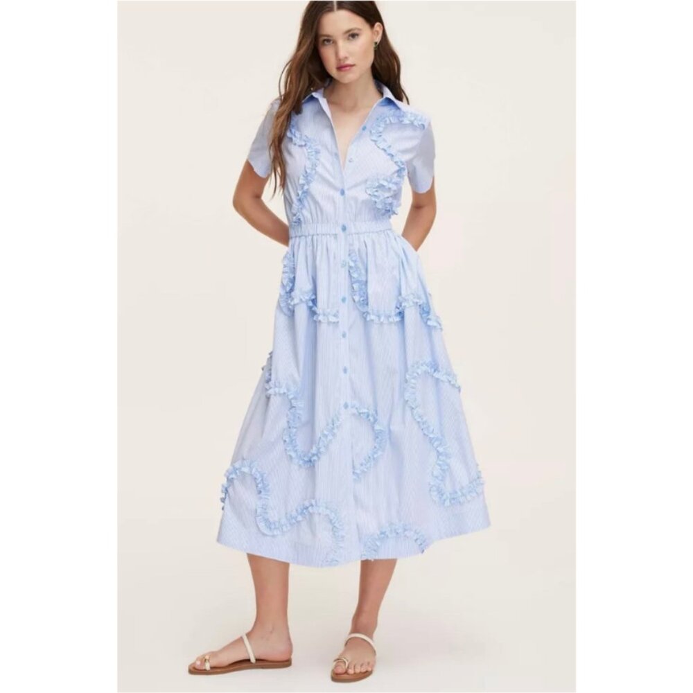 NWT Kate Spade x Target Ribbon Midi Shirtdress Blue White XS